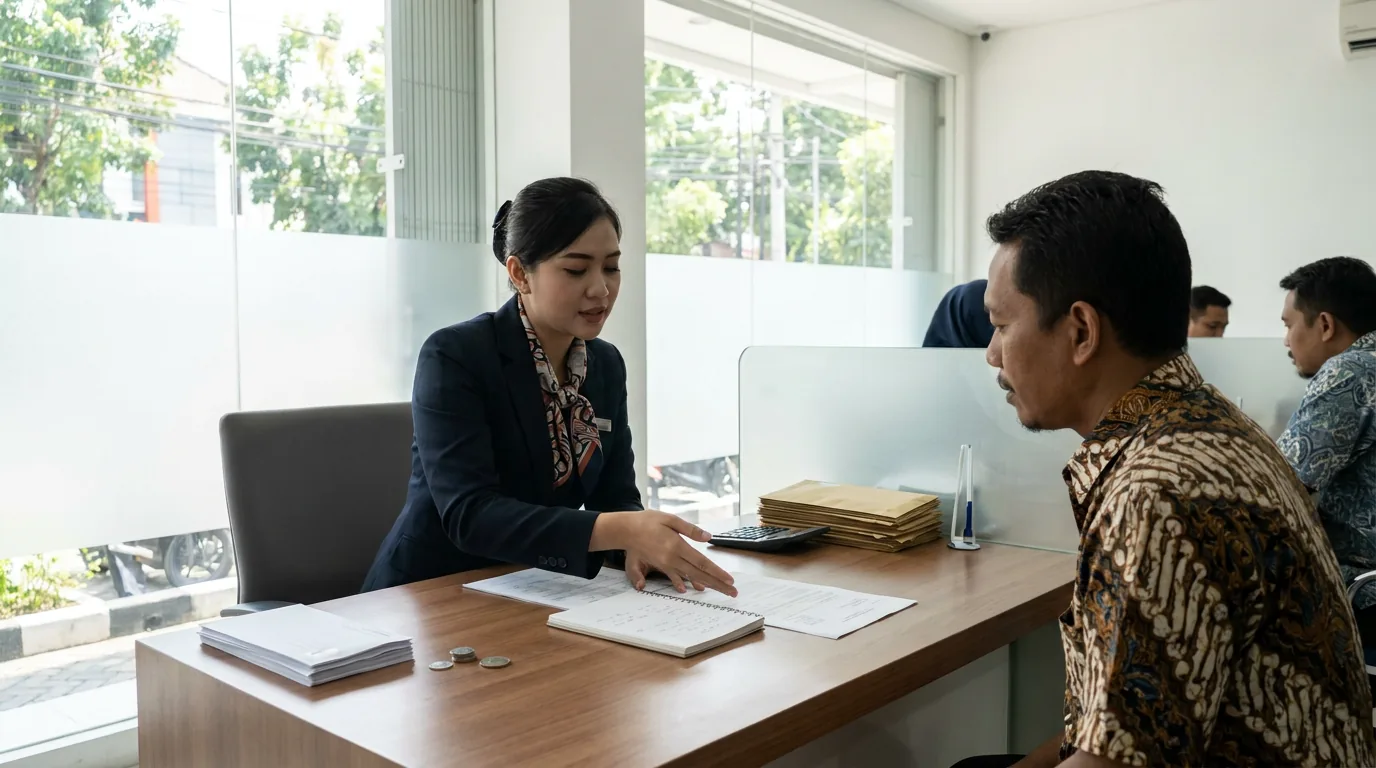 Suasana pelayanan nasabah di sebuah bank modern di Indonesia yang menunjukkan pentingnya kepercayaan dan transparansi lembaga keuangan.