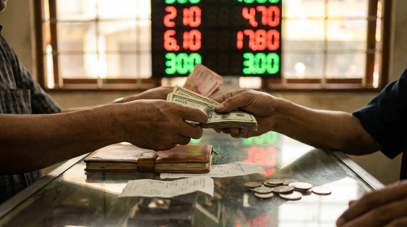 Transaksi penukaran uang Rupiah dan Dolar AS di sebuah money changer di Jakarta yang menggambarkan pelemahan nilai tukar.
