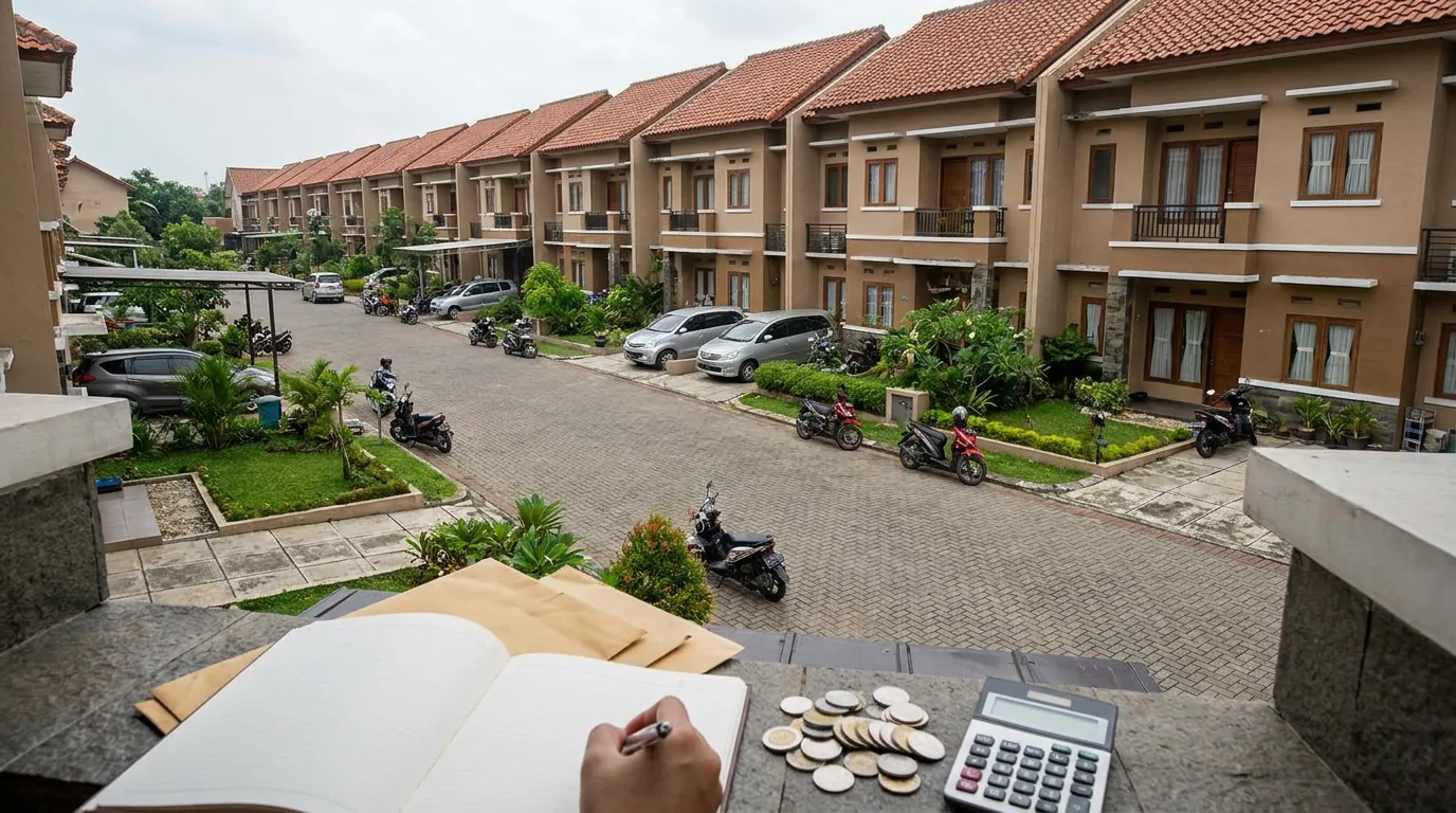 Deretan rumah di kawasan perumahan pinggiran kota di Indonesia yang merepresentasikan aset investasi properti lokal dan beban pajak.