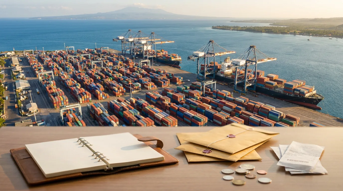 Aktivitas pelabuhan peti kemas yang sibuk di Indonesia sebagai representasi aset strategis negara dan investasi infrastruktur jangka panjang.
